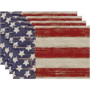 Artoid Mode American Star and Stripes 4th of July Placemats Set of 4, 12x18 Inch Patriotic Memorial Day Table Mats for Party Kitchen Dining Decoration