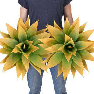 2 Pack Artificial Agave Plants 28 Inch Large Size Fake Succulent Stems Realistic UV Resistant Faux Plants for Outdoor Decorating Tropical Plant Greenery Front Porch Decor - 29 Leaves, Yellow