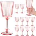 12 PCS Pink Plastic Wine Glasses with Removable Stems 13.5 Oz Pink Ribbed Wine Glasses Square White Wine Glass Muted Pastel Colors Goblets Elegant Fluted Glassware for Wedding Anniversary Birthday