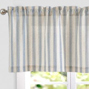 jinchan Striped Valance Farmhouse Window Treatment Linen Textured Drapes for Small Windows Kitchen Living Room RV Vintage Light Filtering Valance 16 Inch Rod Pocket 1 Panel Blue on Linen