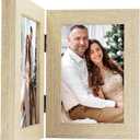 Frametory, 4x6 Double Picture Frame - Real Glass Hinged 2 Photos Collage, Desktop Picture Frame Standing Vertical (Natural, 1 Pack) (Beige)