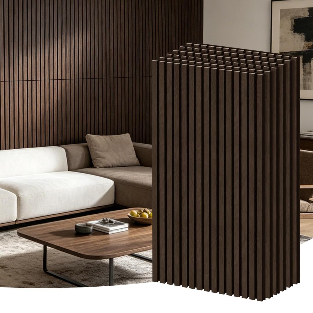 RITOLLO 6-Pack Wood Slat Wall Panels, 46.5 Sq Ft Coverage, Dark Walnut