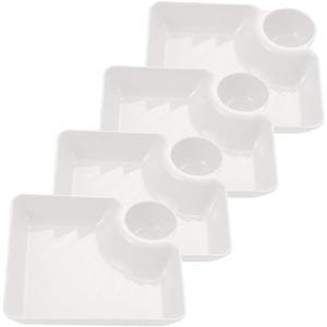 Kichvoe Dumpling Serving Plate With Saucer 4pcs Compartment Plastic Sushi Plate Divided Sauce Trays Serving Dish for Home Restaurant, Dishwasher Safe