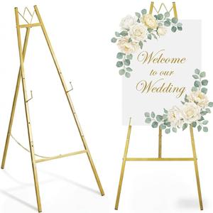 57.5" Gold Easel Stand for Wedding Sign, Heavy Duty Metal Display Stand, 4-Tier Height Adjustable Easel for Art, Paintings, Welcome Signs, Posters, and Dcor, Simply Assembly Required