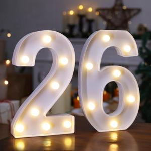 26th Birthday Decoration Light Up Letters, Battery Powered LED Numbers Marquee Number Sign for 26th Party Home Decor Night Light