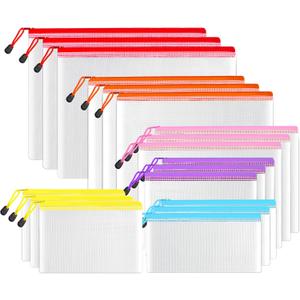 SUNEE Multisize Plastic Zipper Pouches (6 Colors, 18 Packs), Water-Resistant Zip Bag for School Office Supplies, Puzzles & Games Organizing Storage (Multicolored)