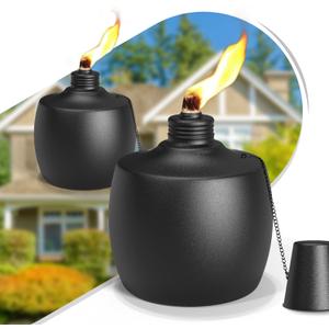 2-Pack Citronella Tabletop Torches, 21.5 oz Table Top Torches for Outdoor, Metal Oil Burner Candles, Garden Torches with Fiberglass Wick for Yard, Patio, Deck, Garden, Party, Landscape (Black 2 PCs)