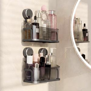 Shower Caddy Suction Cup, Removable Bathroom Organizer Shelf for Shower Storage, No Drilling Clear Square Shower Shelves, Large Capacity & Reusable, 1 pack