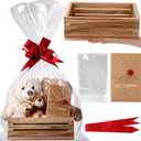 Wonderjune Wooden Baskets for Valentine's Day Gifts Empty Wood Basket with Cellophane Bag Ribbon Greeting Card for Birthday Baby Shower Wedding Housewarming Gifts Packaging(Brown, Small)