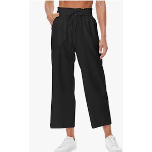 Womens Linen Pants Wide Leg High Waisted Drawstring Casual Flowy Pants with Pockets , 2 XL