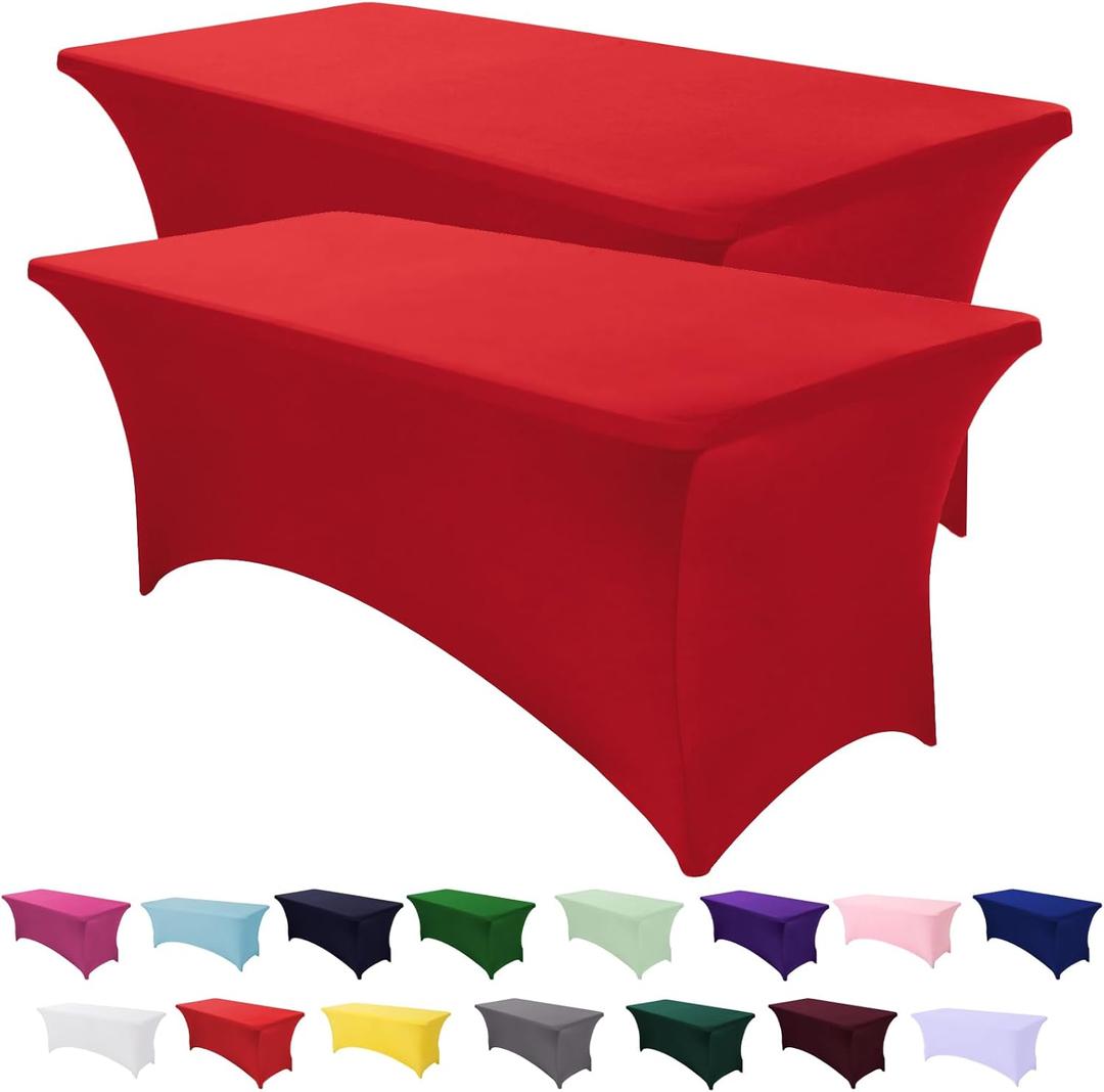 SEPARO 2 Pack 6 Ft Red Table Cover Fitted Rectangular Tablecloth Stretchable Fabric Table Cloth 6 ft Wrinkle-Free for Party Tradeshows Banquet Weddings Cocktail
