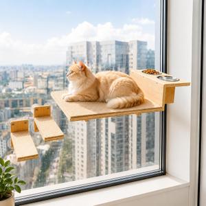 Cat Window Perch, Strong Suction Cups, Cat Window Hammock & Feeding Shelf