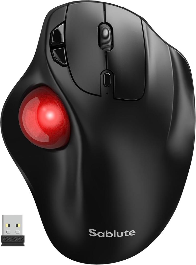SABLUTE MAM2 Wireless Trackball Mouse, Rechargeable Ergonomic Mouse with Thumb Control for 3 Devices (Bluetooth and USB), 5-Level DPI, Silent Click, Compatible PC Laptop Mac iPad, Easy Clean