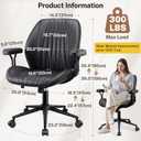 Leather Office Chair with Removable Armrests, Mid Back Ergonomic Desk Chair with Lumbar Support, Adjustable Height Rocking Swivel Executive Chair for Home Office, Black