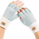Fingerless Gloves for Women - Winter Knitted Half Finger Gloves for Typing Driving Fingerless Mittens (Blue)