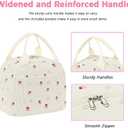 Corduroy Insulated Lunch Bags for Women Lightweight Reusable Large Capacity Handheld Cooler Tote Bag with Pockets Cute Floral Lunch Box for Travel Work Picnic (Strawberry Red)