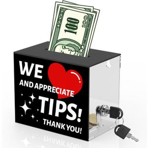 Acrylic Tip Jar for Bartender Tip Box Tip Jars Suggestion Box with Slot and Lock Money Jar Donation Box with Lock 6 X 4 X 5 Inch Raffle Box for Bar Restaurant Musician Car Driver
