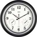 Outdoor Clocks Waterproof, 18 in Large Outdoor Clock for Patio w/Thermometer Hygrometer, Silent Battery Operated Decorative Vintage Wall Clock for Living Room/Bathroom/Pool, Black Silver