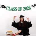 Class of 2026 Banner, Congrats Grad Bunting Sign for 2026 High School College Graduation Bachelor Master Party Decorations Supplies, Black and Green Glitter