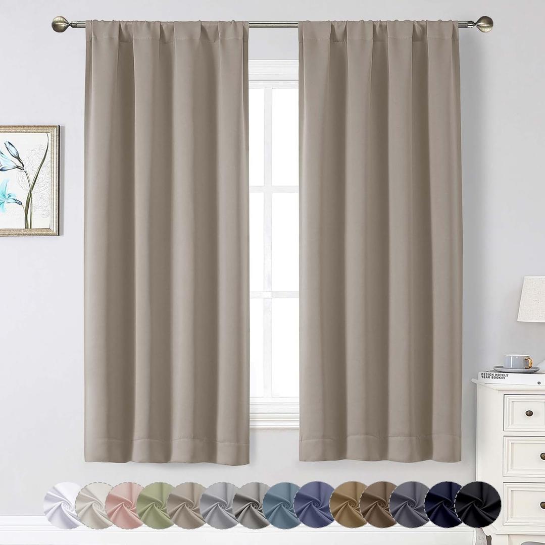 Stone Blackout Curtains for Bedroom Living Room 63 Inch Length 2 Panels Set, Soft Solid Room Darkening Thermal Insulated Window Treatments, Rod Pocket Dining Room Curtains, 40" Wx 63" L