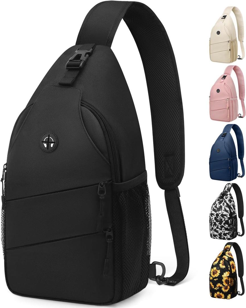 Pritent Crossbody Bags for Women Men Trendy Sling Bag Backpack Casual Chest Bag with Convertible Shoulder Strap (Medium, Black)