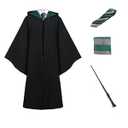 OYYJIG Magician Robe for Adult Teens, Wizard School Costume for Men Women,Four Magic College Styles Cloak Witch Hooded Cape (Green, S)