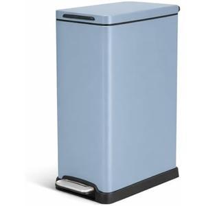 Home Zone Living 12 Gallon Slim Kitchen Trash Can with Soft Close Lid, Step Pedal, Bag Tuck Band, and Removable Liner, Stainless Steel, Steel Blue