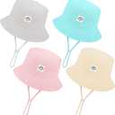 Cooraby 4 Pack Baby Sun Hat Breathable Bucket Hat Toddler Sun Protective Adjustable Hats with Wide Brim for Baby Girl Boy