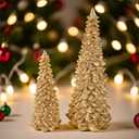 JOJOCY 2 PCS Christmas Tree Statues, 9.5" Glittered Xmas Resin Trees Tabletop Decor for Mantel, Fireplace, Centerpiece, Indoor Holiday & Xmas Artificial Decorations (Gold)