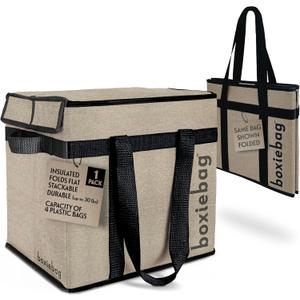 Collapsible Reuseable Insulated Grocery Bag - Stackable Heavy Duty Grocery Tote - (3 Pack)