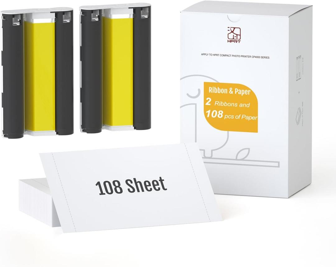 HPRT 4"X 6" Photo Paper 108 Sheets and Two RibbonsDesigned iDPRT CP4100/CP4000L/CP6000 Photo Printer
