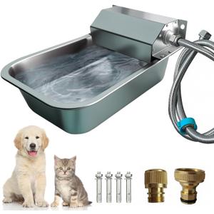 Automatic Dog Water Dispenser, 2 Gallons 304 Stainless Steel Dog Water Bowl for Indoor/Outdoor, Large Water Bowl for Pets & Livestock, Anti Tip, Wide Mouth, Water Auto Fill, Fit GHT 3/4" Faucet