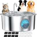 Large Dog Fountain Water Bowl: Sliver Big Cat Water Fountain Stainless Steel - 3.2Gal/406oz/12L Noiseless Giant Dog Fountains -GROOKPET Pet Suppiles for Multi-Pet Home - Contain 8 Filters + 8 Sponges