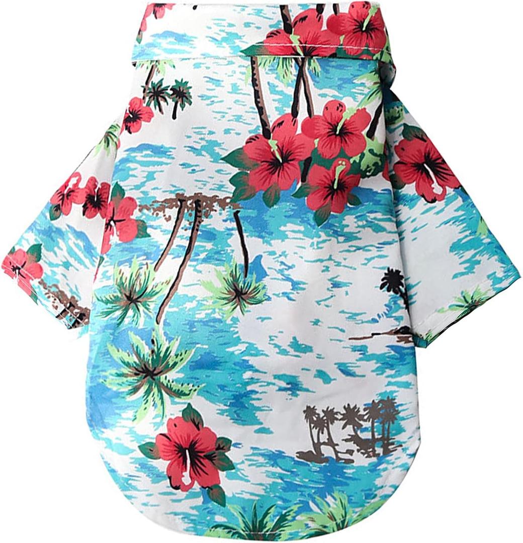 Dog Hawaiian Shirt Hawaii Style Summer Dog Clothes Boy Girl Breathable Cool Costume Beach Seaside Sweatshirt for Small Puppy Polo T-Shirt Pet Outfit, L