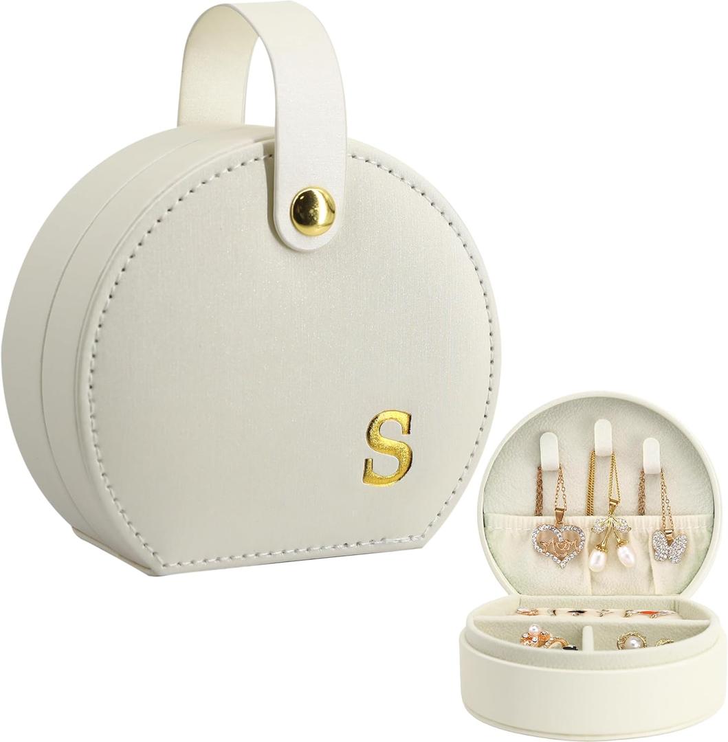 COLLECTIVE HOME - Travel Jewelry Case, Elegant Half-Moon Design with Gold Monogram, Detachable Handle, Personalized Accessory Organizer, Gift for Fashion-Forward Women and Teens 