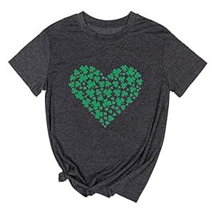 Yimoya Womens Feelin Willie Lucky T-Shirt Casual Shamrock St Patrick's Day Shirt Irish Tees (Grey, M)