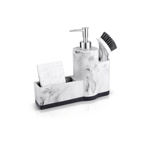 ZCCZ Sink Caddy Kitchen Organizer - Dish Sponge Holder with Soap Dispenser - Elegant White Marble Look Sink Tray - Compact Storage Solution for Kitchen Essentials and Accessories