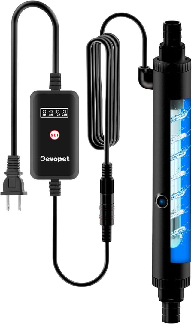 Aquarium U-V Light, Al-gae Clean Light for Fish Tank, Green Water Clean Lamp with Timer, Amphibian Aquarium U-V Lamp for in-Line and in-Tank Use, for 40-75 Gallons Fish Tanks(8W)