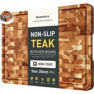 Teak Wood Extra Large End Grain Cutting Board for Kitchen with Non-slip Feet, Heavy Duty Checkered Cutting Board Handcrafted Luxury Chopping Board for Cheese and Vegetables Housewarming Gift, 20"L x 15"W