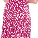 London Times Women's Sleeveless Inset Waist Midi Fit and Flare Dress (10 Petite, Magenta/Soft White)