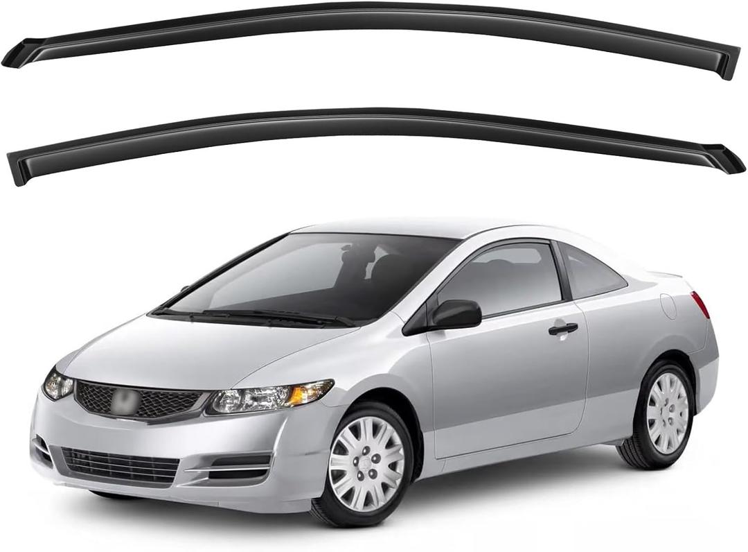 Window Visors Rain Guards for 2006-2011 Honda Civic Coupe, Out-Channel Window Vent Wind Deflectors Visors Shades for 06 07 08 09 10 11 Civic 2Door