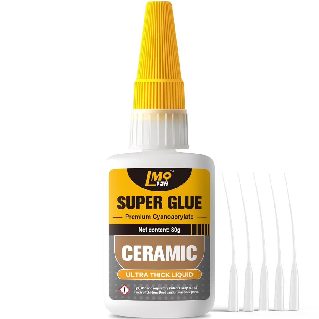 Ceramic Super Glue Liquid, Clear Instant Cyanoacrylate Adhesives for Ceramic Repair Food Safe, All Purpose CA Glue for Shoe Plastic Leather Glass Model Metal Wood Pottery Porcelain Mugs Clay Dishes (1oz-Thick)
