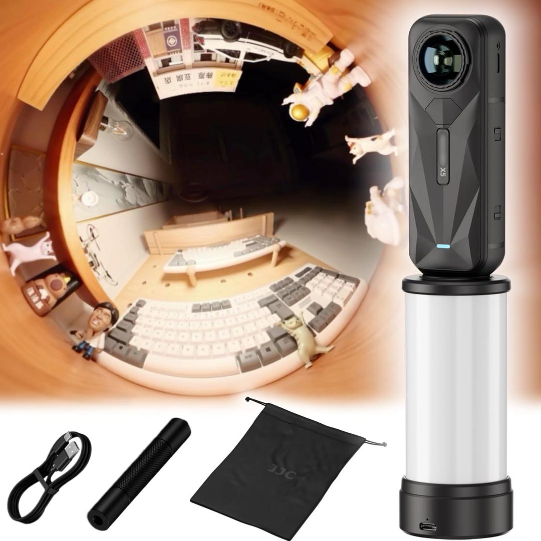 JJC 360 Light Attachment for Insta360 X5 X4 X3 DJI Osmo 360 Gopro Max Xtra 360 Accessories, Rechargeable Personal LED Video Light w. 1/4"-20 Thread, 3 Color Mode / 5 Brightness Level for Selfie Vlog