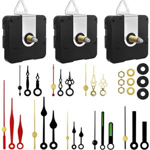 3PCS Clock Mechanism Kit, Quartz Clock Movement Replacement with 8 Pairs of Short Clock Hands, Battery Clock Replacement Mechanism Include Clock Hands DIY Repair Parts (Total Shaft Length 16/20/23mm)