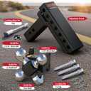 Adjustable Trailer Hitch, 360° Swivel Tri Ball Mount with Tow Hook & Lock
