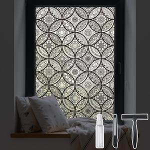 DKTIE Boho Stained Glass Look Window Privacy Film with Installation Tools, Decorative Frosted Glass Window Film Static Cling No Glue Removable, Pure Black, 35.4" x 118.1"