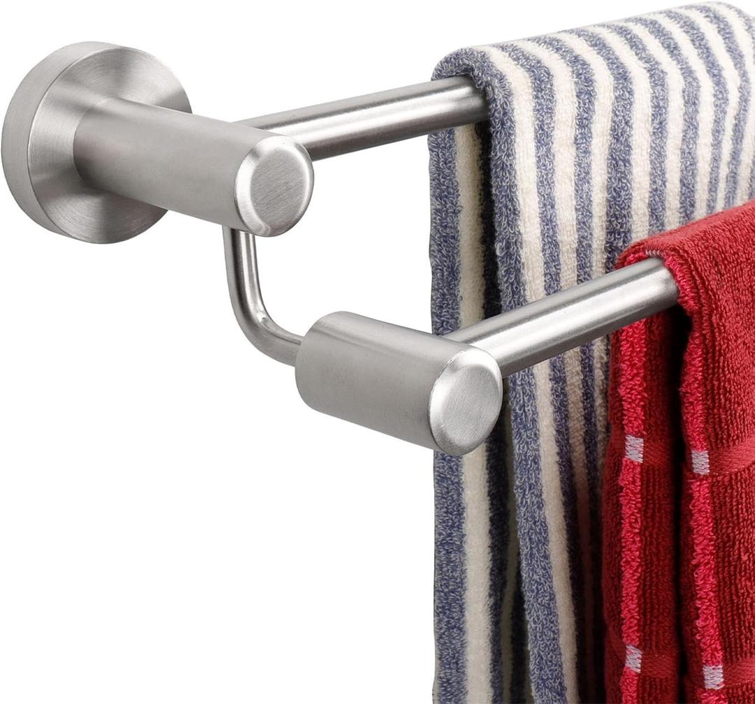 TocTen Double Bath Towel Bar - Thicken SUS304 Stainless Steel Towel Rack for Bathroom, Bathroom Accessories Double Towel Rod Heavy Duty Wall Mounted Towel Holder (Brushed,24IN) (Round 24 Inch)