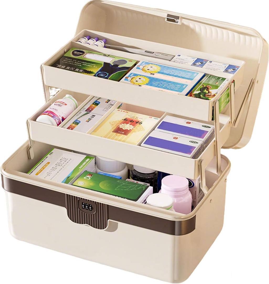 3-Layer Plastic Craft Lock Box Organizers and Storage, Portable Folding Tackle Box with Handle & Dividers, Multipurpose Case for Sewing, Art Supplies, Medicine Lock Box, Tools Lock Organizer