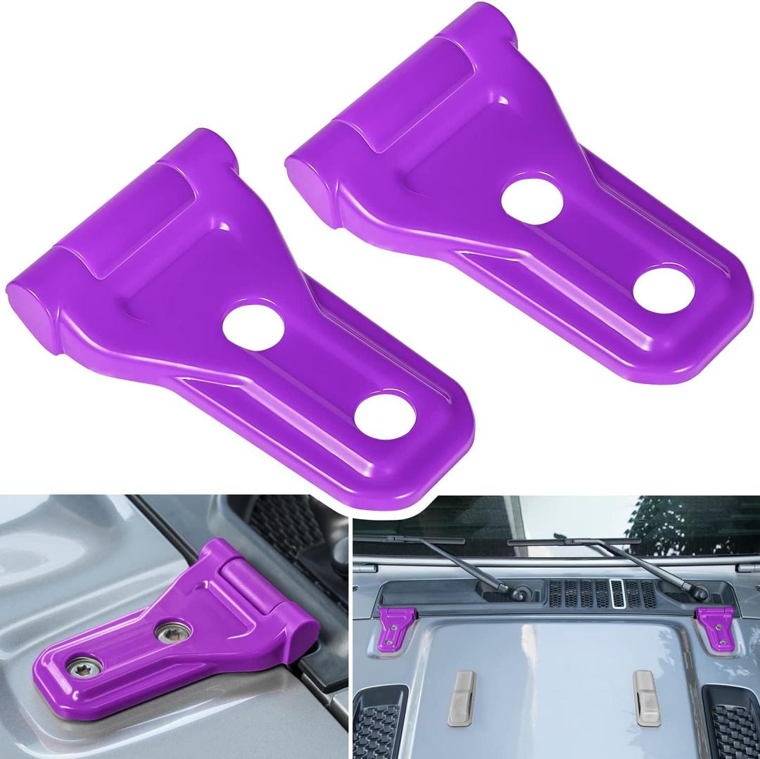 Front Engine Hood Hinge Cover Trim Exterior Accessories Decoration for 2018-2024 Jeep Wrangler JL JLU Unlimited Sports Freedom Sahara Rubicon Gladiator JT 2-Door & 4-Door (Purple 2PCS)
