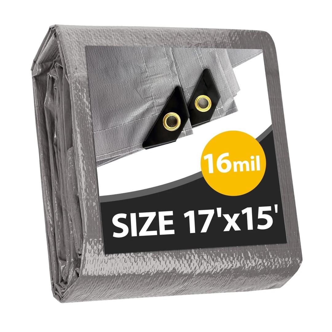 Action Air Heavy Duty Waterproof Tarp, 15x17 Feet, Double-Sided, Gray, 16mil